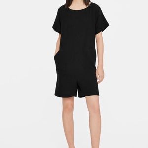 NWT EILEEN FISHER ORGANIC COTTON GAUZE ROMPER short-sleeve Black XS $188